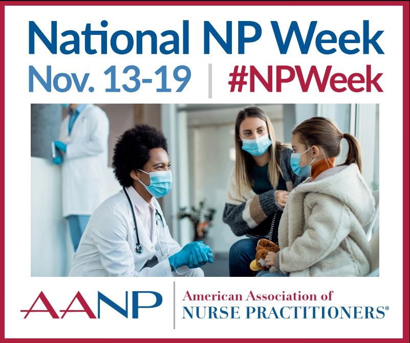 NP week image of NP talking to mom and daughter