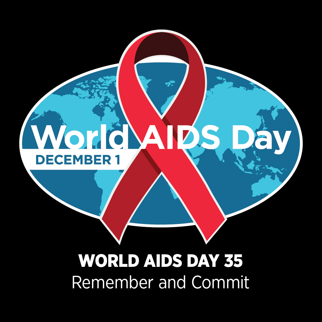 world aids day 35 with globe and red ribbon