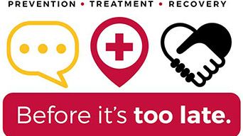 before it's too late logo with dialogue bubble, medical symbol, and partnership symbol
