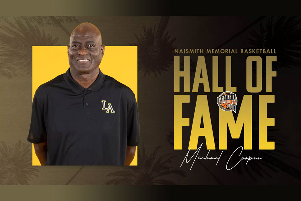 Hall of Fame image with photo of Associate Coach Michael Cooper.