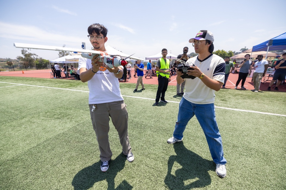 Photo: Students competing in the third CSU 3D-Printed Fixed-Wing Aircraft Competition.