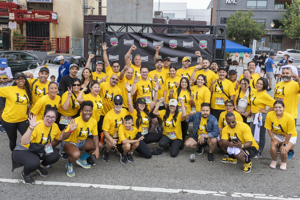 The Cal State LA participants gathered for a group photo during the Homeboy 5k Run/Walk.