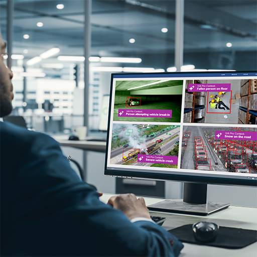 Man looking at monitor with IVA Pro Context video