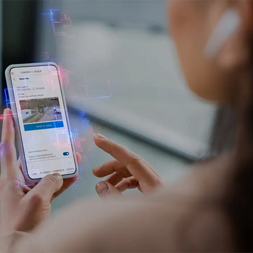 Person looking at VideoView+ on a phone