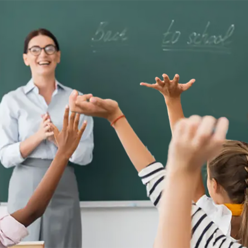 Teacher in front of students