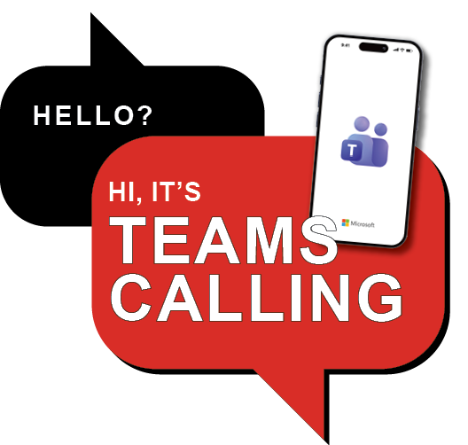 Two speech bubbles with a phone showing the Teams app logo
