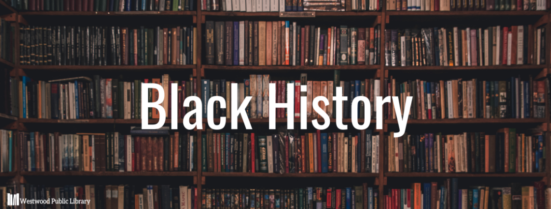 Books on a shelf with "black history" written in front.