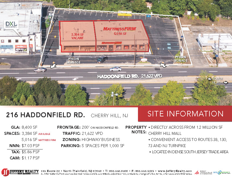 For Sale Cherry Hill, NJ 8,400 SF Bldg. Mattress Firm with