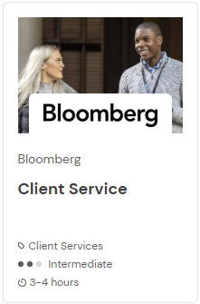 A promotional graphic for Bloomberg Client Service training.