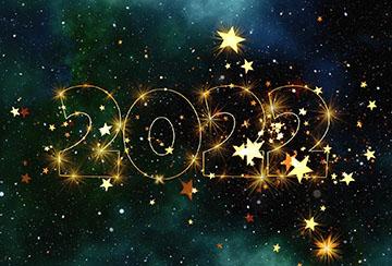 2022 with sparkly stars all around it and a background that looks like a galaxy