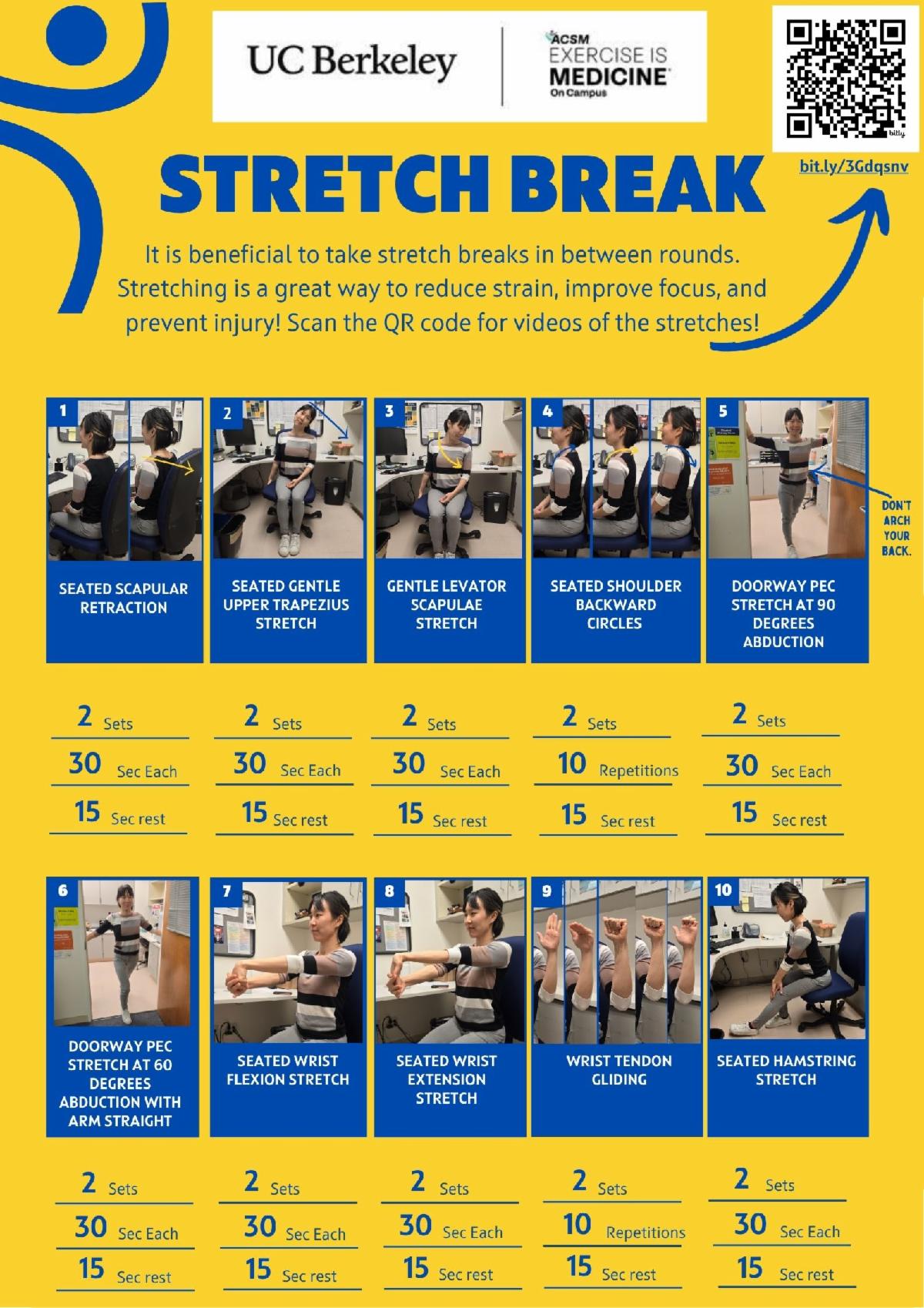 Stretching is a great way to reduce strain, improve focus and prevent injury! A series of 10 stretches to do in between studying.