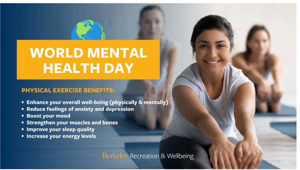 Flyer for world mental health day. Includes physical exercise benefits