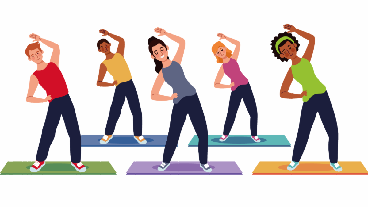 cartoon of group fitness class