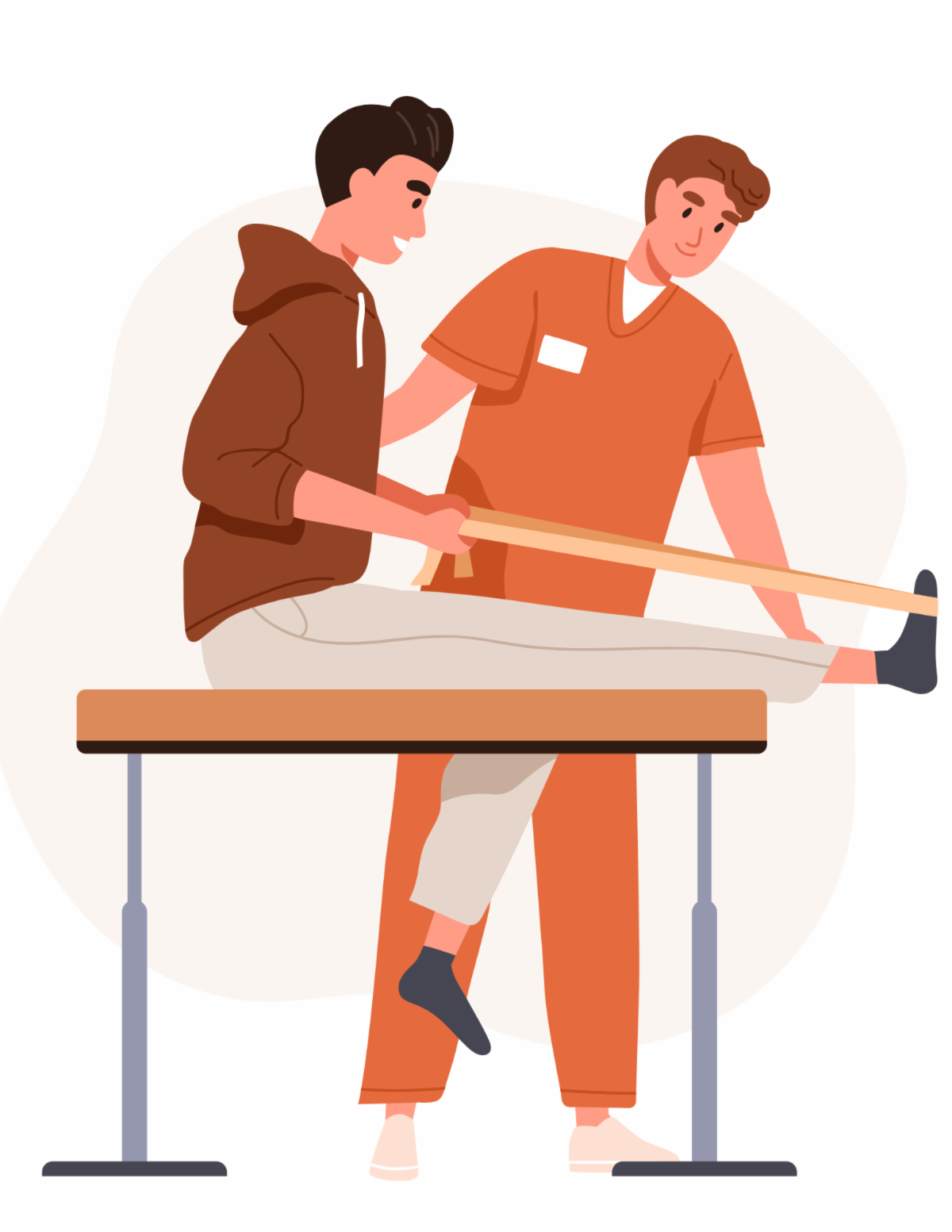 cartoon of person working with a physical therapist using resistance bands
