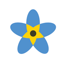 Stylized daisy with blue petals and yellow center