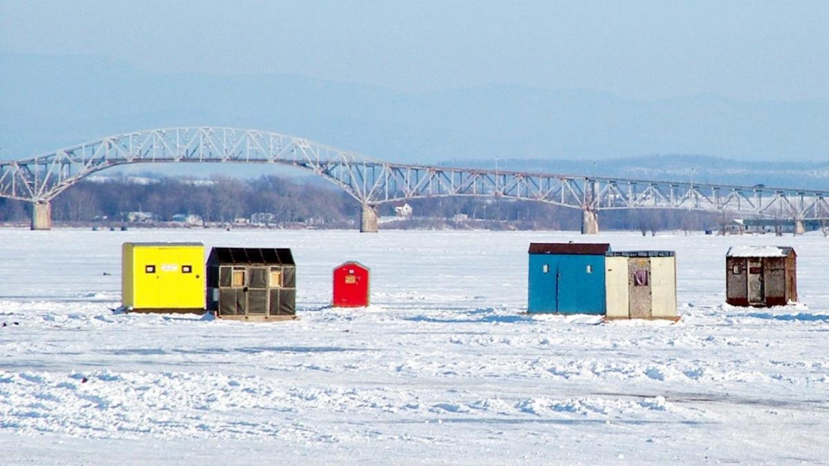 ice fishing shanties on a VT lake