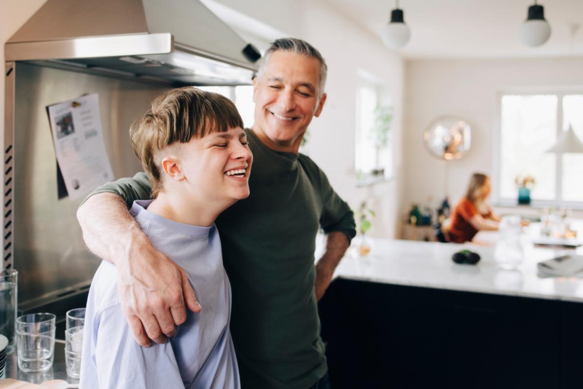 Father and son in kitchen