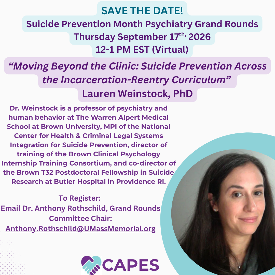 Save the date graphic for Dr. Lauren Weinstock's psychiatry grand rounds talk