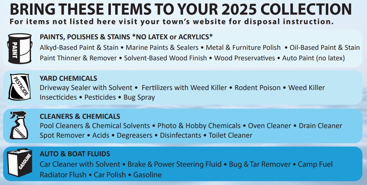Infomrational flyer on what items can be brought to household hazardous waste day