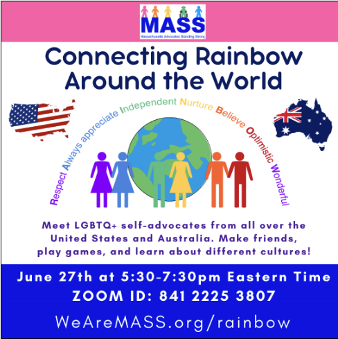 The rainbow logo with text describing the event.