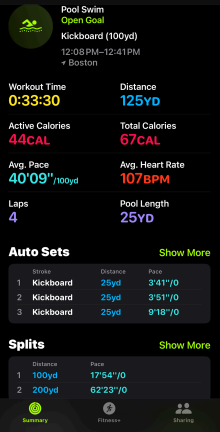 image of a screen capture of Kamisha's phone showing stats from her swim