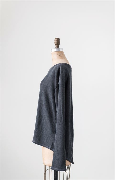 LS Waffle Tee with Cross Back - Charcoal