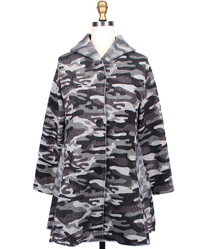 Gray Camo Print Hooded Jacket