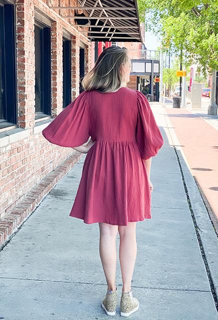 Textured Puff Sleeve Baby Doll Dress