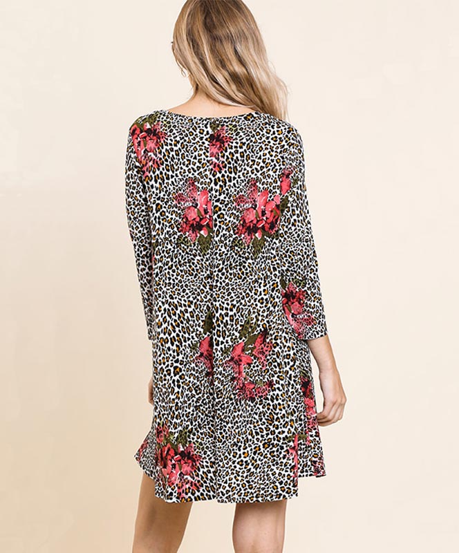 Floral and Leopard Swing Dress
