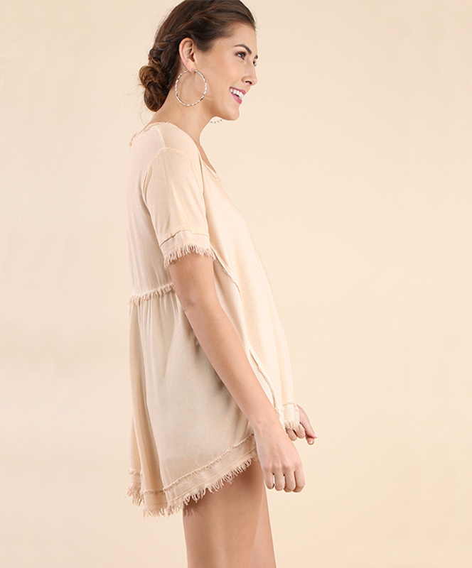Frayed Hazelnut Short Sleeved Tunic
