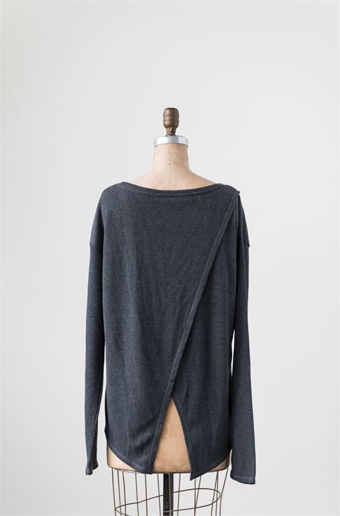 LS Waffle Tee with Cross Back - Charcoal