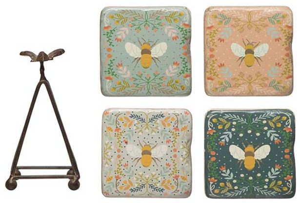 Bee Coaster Set with Stand