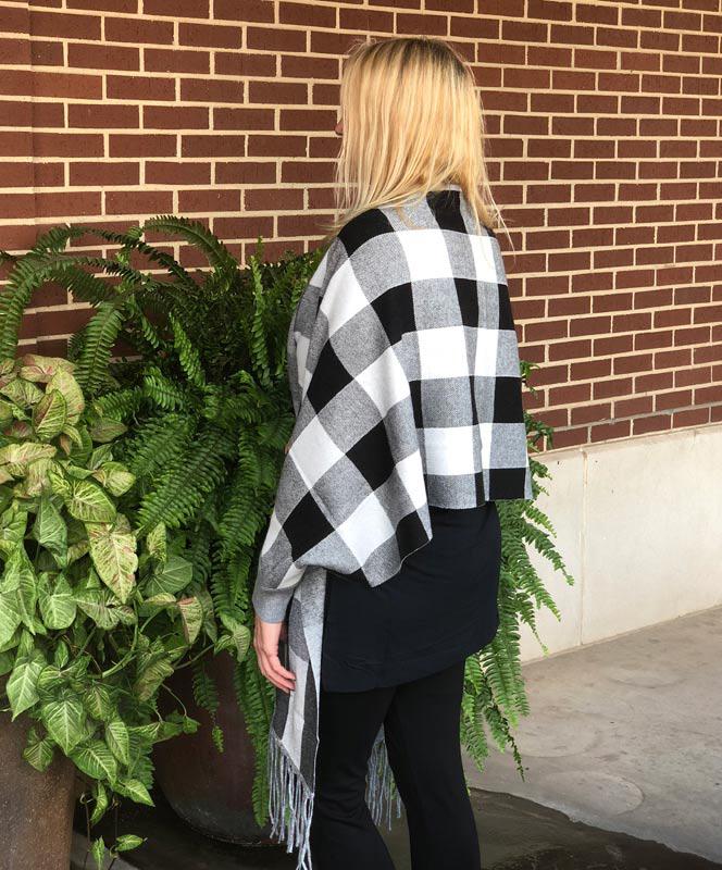 Black and White Plaid Cape with Sleeves