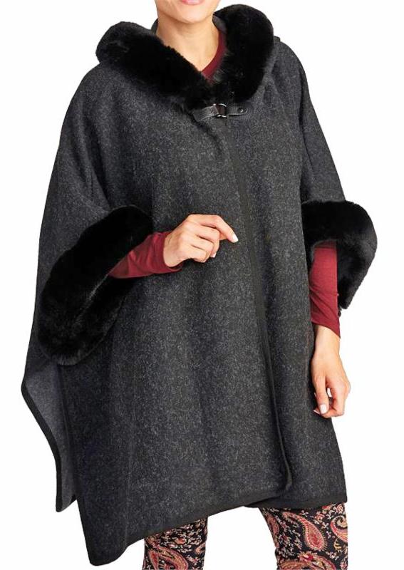 Charcoal Faux Fur Hoodie Cape