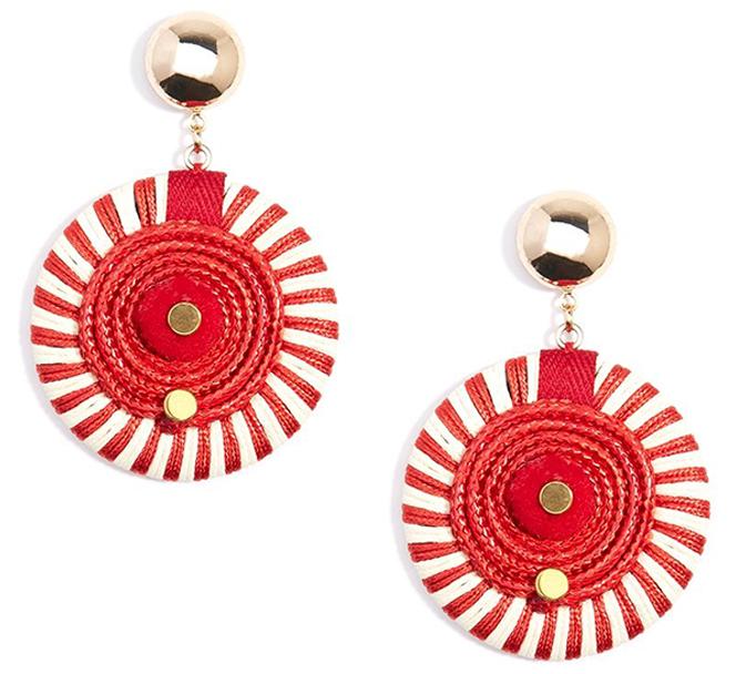 Striped Red Pinwheel Drop Earrings