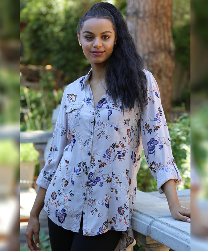 Floral Blouse with Asymmetrical Hem
