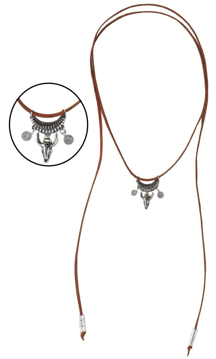 Wrap Necklace with Cow Skull Charm