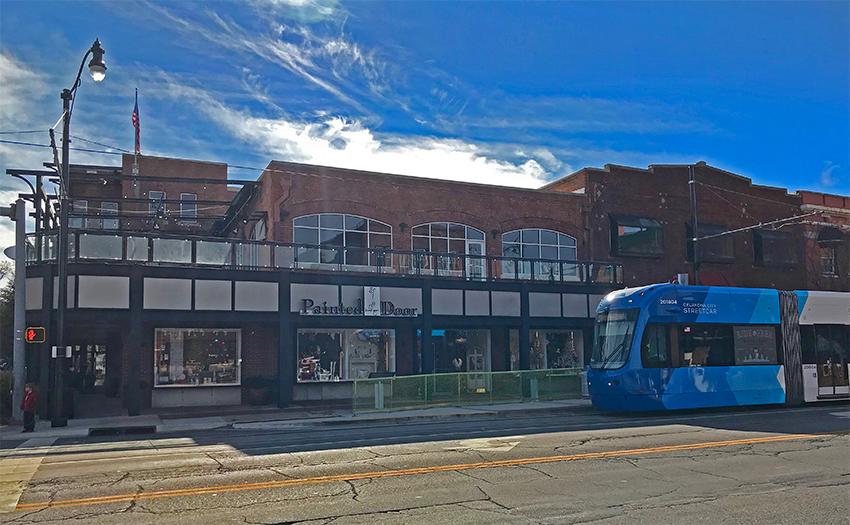 OKC Streetcar in front of Painted Door