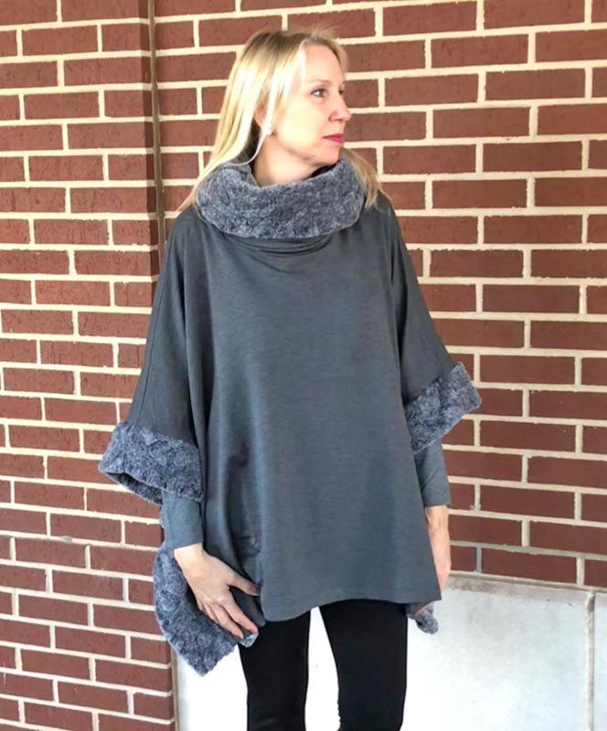Gray Bamboo Cape with Fur Collar