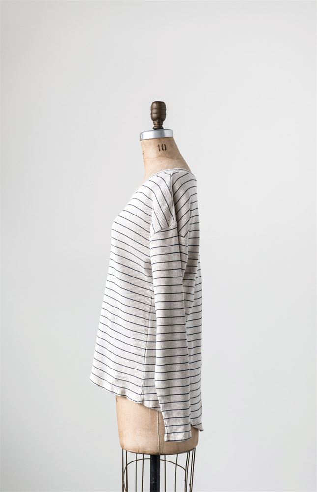 LS Waffle Tee Cross Back - Charcoal Stripe