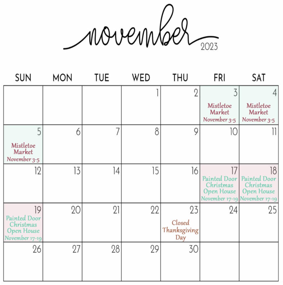 November Event Calendar