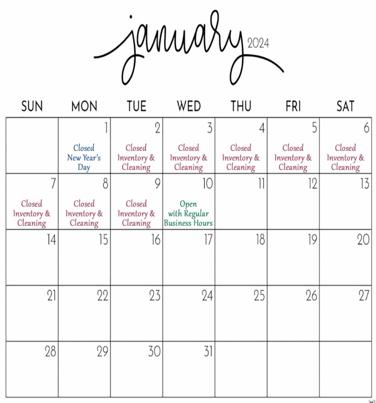 January 2024 Event Calendar