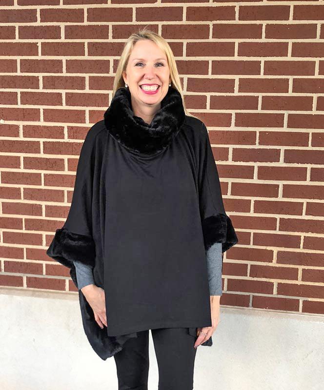 Black Bamboo Cape with Fur Collar