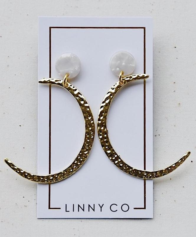 Pearl White Crescent Gold Earrings