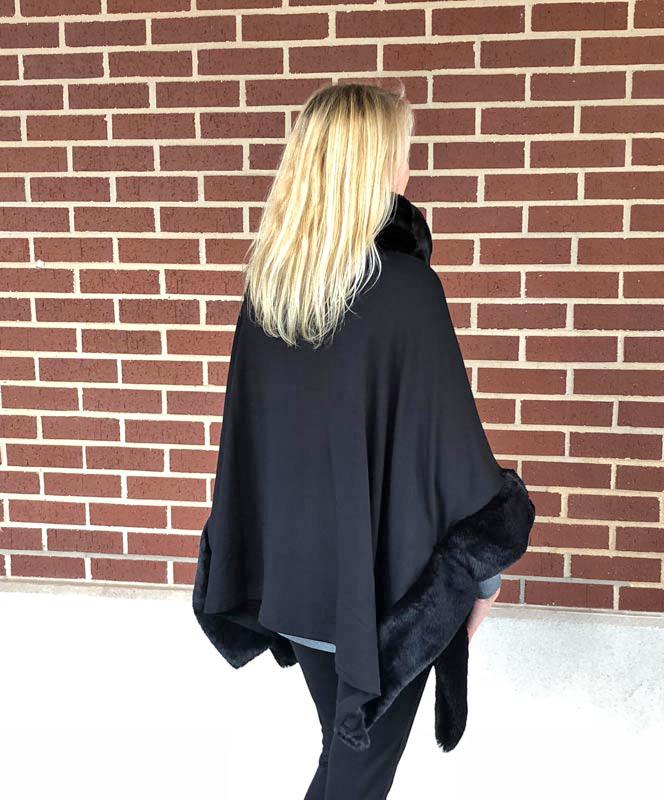 Black Bamboo Cape with Fur Collar