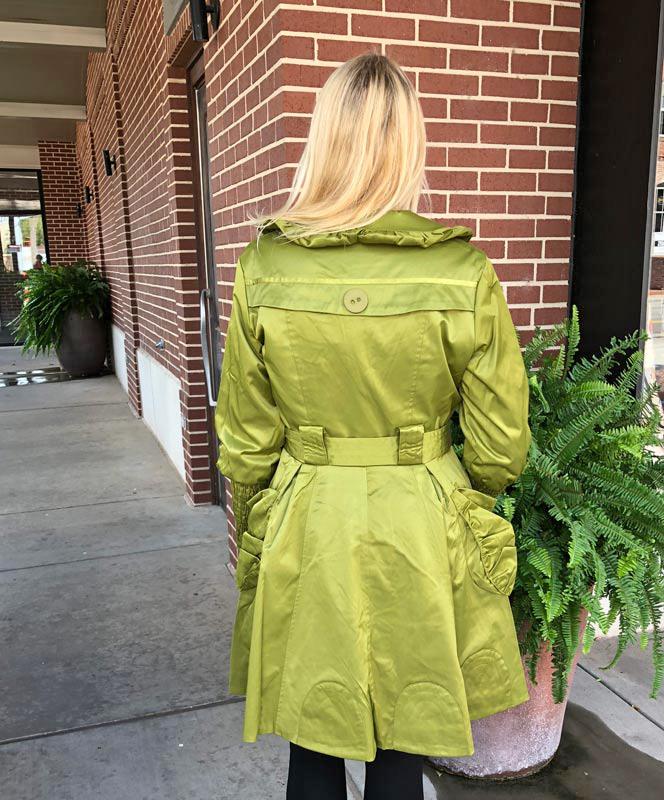 Green Satiny Coat with Buttons and Ruffles