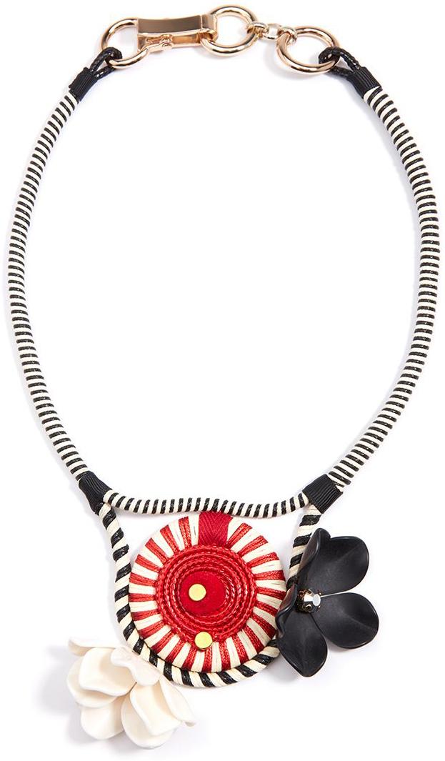 Striped Red Pinwheel and Flower Collar Necklace