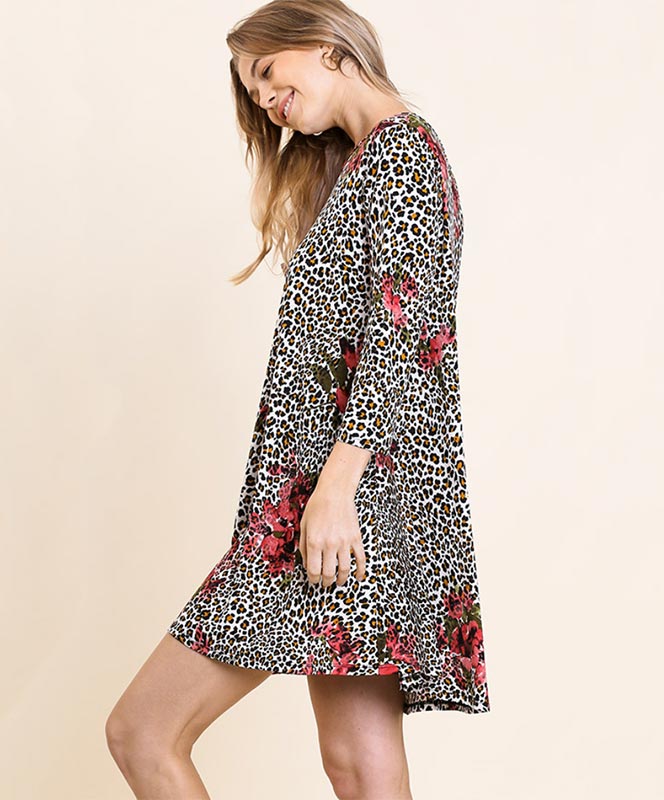 Floral and Leopard Swing Dress