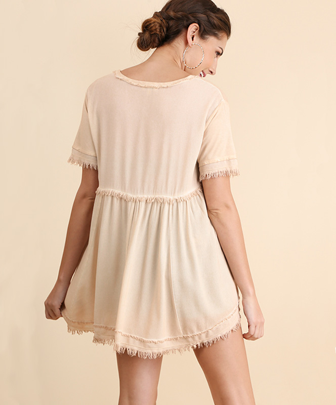 Frayed Hazelnut Short Sleeved Tunic