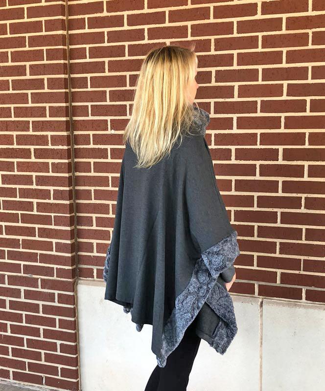 Gray Bamboo Cape with Fur Collar